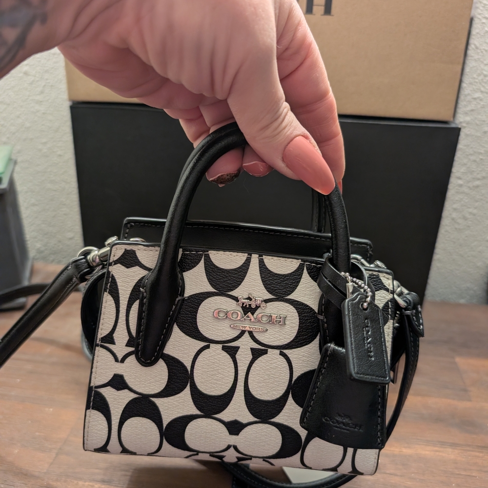 Coach Black and White Signature Mini Andrea Carryall Satchel/Crossbody - Picture 7 of 9
